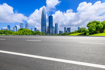 Asphalt highway road and city skyline scenery in Shenzhen, Guangdong Province, China.