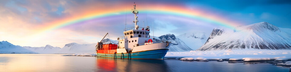 clean-energy-powered research vessel in the Arctic, collecting climate data to better understand the impact of technology on nature. - obrazy, fototapety, plakaty