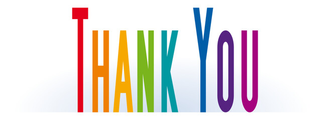 The word Thank you. Vector illustration for banner or header. Colorful text squeezed horizontally and stretched upwards