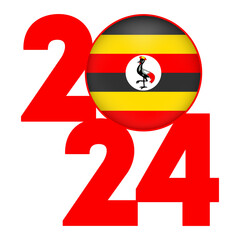 Happy New Year 2024 banner with Uganda flag inside. Vector illustration.