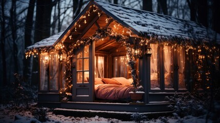 A Cozy Cabin In The Snowy Woods With Christmas Background Images , Hd Wallpapers, Background Image