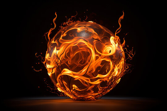 A fiery ball of light hovers seemingly suspended in the depths of darkness, casting an intense glow that lights up the surrounding blackness. Generative AI.