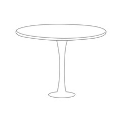 Vector image of a dining table in black and white for use in teaching materials. Continuous one line drawing of armchair and table with vase with plant. 