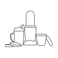 Cartoon blender vector illustration , Blender or food grinder stock vector image, food mixer machine colored and black and white line art. Black and White Stand Mixer Icon / Logo Template Line Art .
