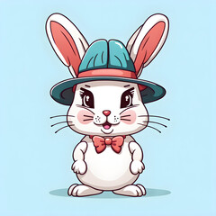 Obraz premium Cute rabbit character wearing a hat, Generative AI