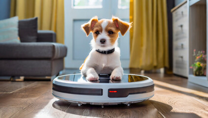 robot vacuum cleaner and dog