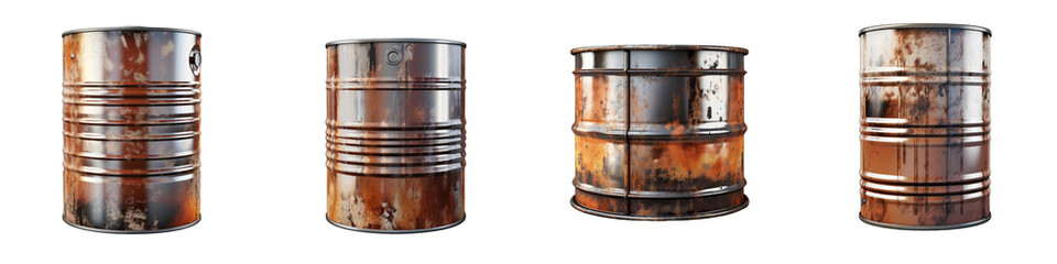 Old rusty steel oil barrel  Hyperrealistic Highly Detailed Isolated On Transparent Background Png File