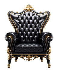 Luxury black and gold throne chair png, isolated on transparent background, hd