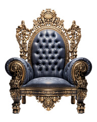 Luxury blue and bronze throne chair png, isolated on transparent background, hd