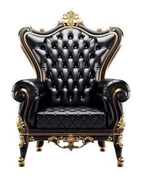 Luxury black and gold throne chair png, isolated on transparent background, hd
