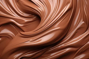 Foto auf Alu-Dibond Delicious chocolate swirl. Gourmet dark sauce texture closeup. Creamy wave. Liquid dessert background © Wuttichai