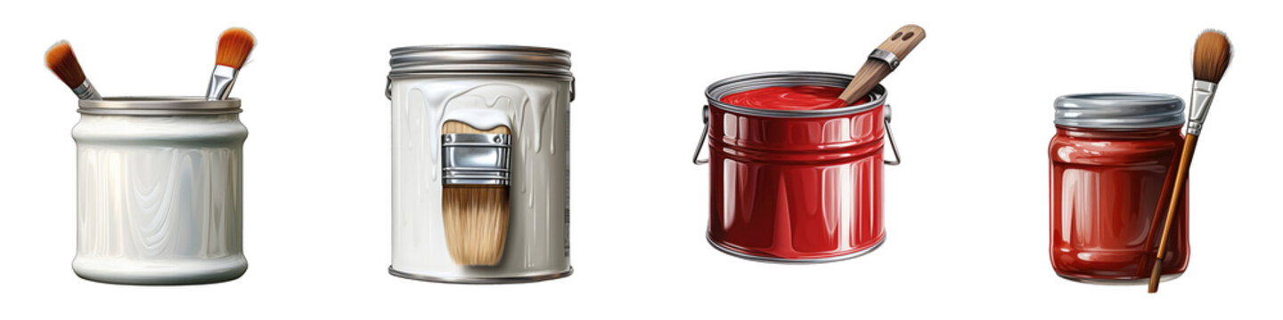 Paint can with brush  Hyperrealistic Highly Detailed Isolated On Transparent Background Png File