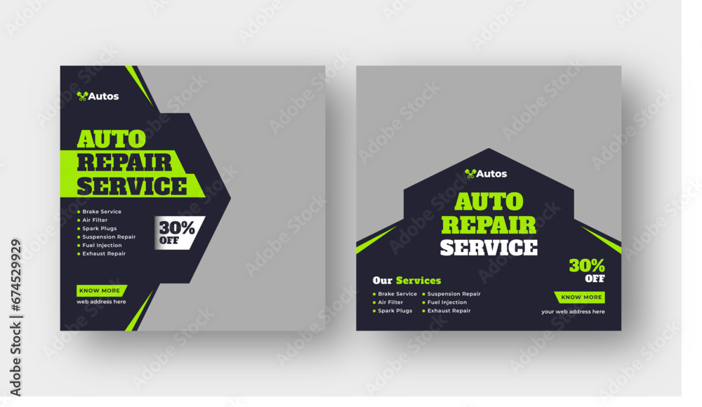 Wall mural auto repair shop service, car rental service or car wash social media post web banner template