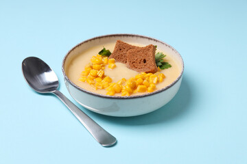 Corn soup, concept of tasty lunch food