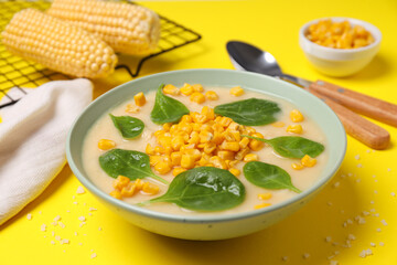 Corn soup, concept of tasty lunch food