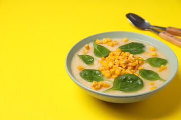 Corn soup, concept of tasty lunch food