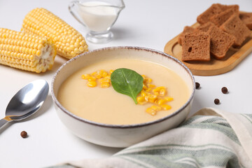 Corn soup, concept of tasty lunch food