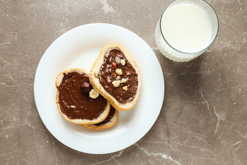 Bread with chocolate paste - tasty breakfast or morning food