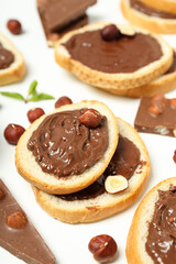 Bread with chocolate paste - tasty breakfast or morning food