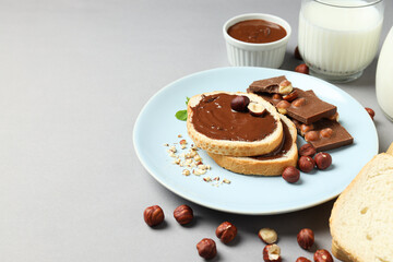 Bread with chocolate paste - tasty breakfast or morning food