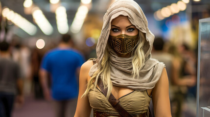 Girl dressed up in a costume at a convention. - obrazy, fototapety, plakaty