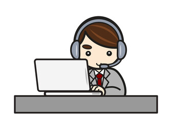 パソコンを使うオペレーター男性