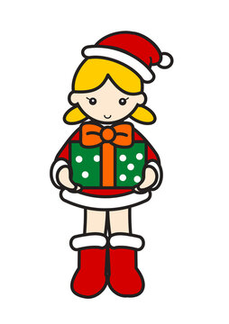 プレゼントを持つサンタ姿の女の子