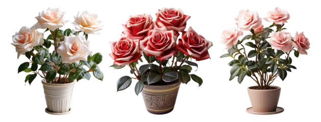 Wandcirkels plexiglas collection of rose ornamental plants in pots, isolated on a transparent background, generative ai © neng kokom komala