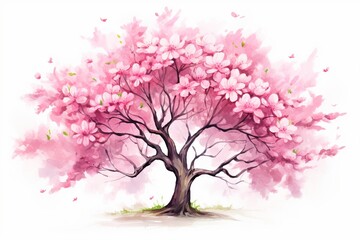 Obraz premium Spring Symphony: Cherry Blossom Tree Branch in Breathtaking Watercolor Illustration