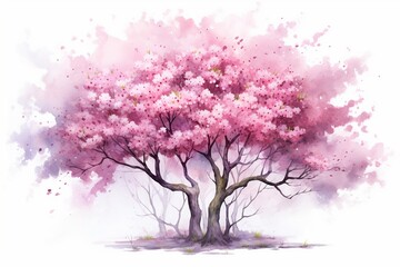 Fototapeta premium Spring Symphony: Cherry Blossom Tree Branch in Breathtaking Watercolor Illustration