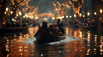 A Festive Christmas Lights Boat Parade At Night , Background Images , Hd Wallpapers, Background Image - obrazy, fototapety, plakaty