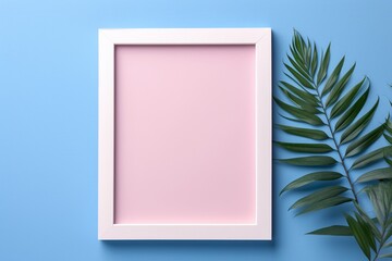 Chic Contrast: Graphic Mock-up Featuring a Blue Frame Against a Vibrant Pink Background for Artistic Display
