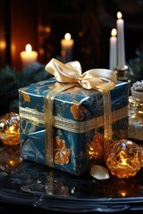 Christmas background. A chic gift box in a New Year's style. AI generating