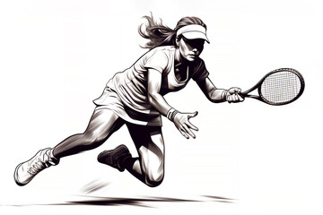 Silhouette of an athlete female tennis player at a match sport tournament event competition, exemplifying athleticism and competitive spirit, computer Generative AI stock illustration image - obrazy, fototapety, plakaty