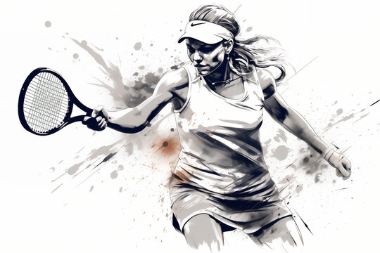 Silhouette of an athlete female tennis player at a match sport tournament event competition, exemplifying athleticism and competitive spirit, computer Generative AI stock illustration image