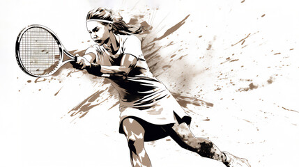 Silhouette of an athlete female tennis player at a match sport tournament event competition, exemplifying athleticism and competitive spirit, computer Generative AI stock illustration image - Powered by Adobe