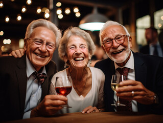 Radiant Trio Celebrates with a Toast in an Intimate Setting, Capturing the Essence of Joy and Connection