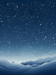 Fototapeta premium Serene minimalist winter night landscape with glowing stars over snow-covered mountains and forest.