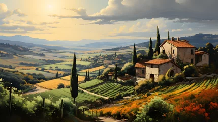 Cercles muraux Toscane Panoramic view of Tuscany, Italy, at sunset