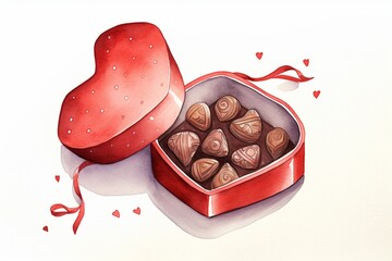 Romantic Valentine's Day Chocolates Watercolor Illustration