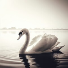 Fototapeta premium swan on sunset on the lake animal background for social media