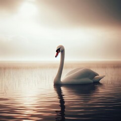 swan on sunset on the lake animal background for social media