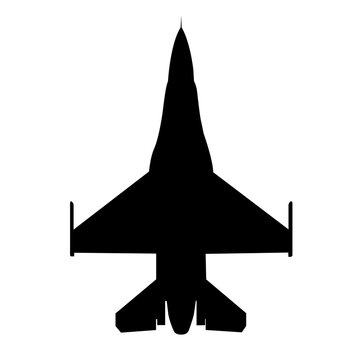 F-16 Black Silhouette Editable Vector Illustration 