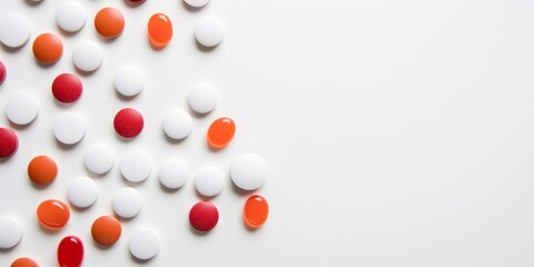 Pills and capsules on white background, AI generated