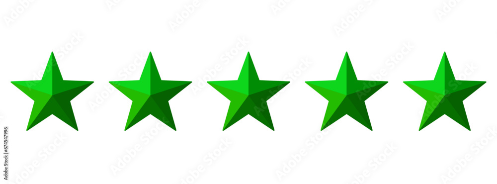Wall mural five green stars with a 3d effect on a transparent background – design of five stars that can repres