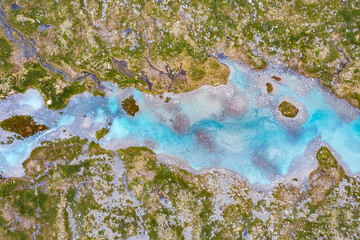 Aerial view above the glaciers melting into the permafrost of Jostedalsbreen National Park	