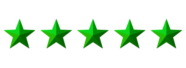 Foto op Plexiglas Five green stars with a 3D effect on a transparent background – Design of five stars that can represent a rating, ranking or classification © AlbertBS
