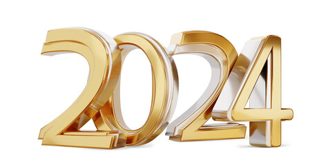 2024 gold golden symbol, new year isolated metallic glossy