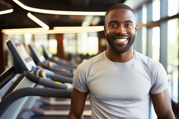 portrait of young muscular man resting in gym while looking at camera. Healthy lifestyle