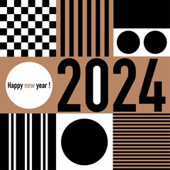 Carte de vœux 2024, décorative, avec un graphisme moderne en noir et blanc, pour célébrer un événement ou la nouvelle année.